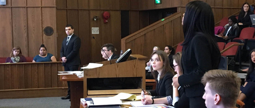 Saint Rose students participate in a mock trial scrimmage