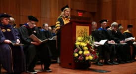 President Carolyn J. Stefanco addresses crowd at Honors Convocation