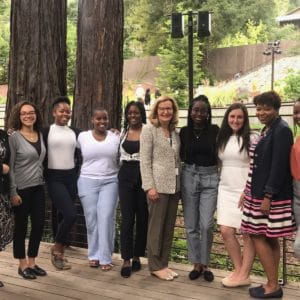 Saint Rose President Carolyn J. Stefanco with the 2020 BOLD Scholars and Yolanda Caldwell and Lisa Haley Thomson at the International Leadership Association's Women and Leadership 2019 conference.