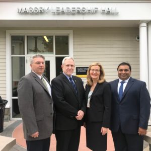 From left to right, Dr. Gerald (Gerry) Lorentz, dean of the School of Arts and Humanities; Dr. Steven Ralston, provost and vice president for academic affairs; President Carolyn J. Stefanco; and Dr. Rajarshi (Raj) V. Aroskar, dean of the Huether School of Business.