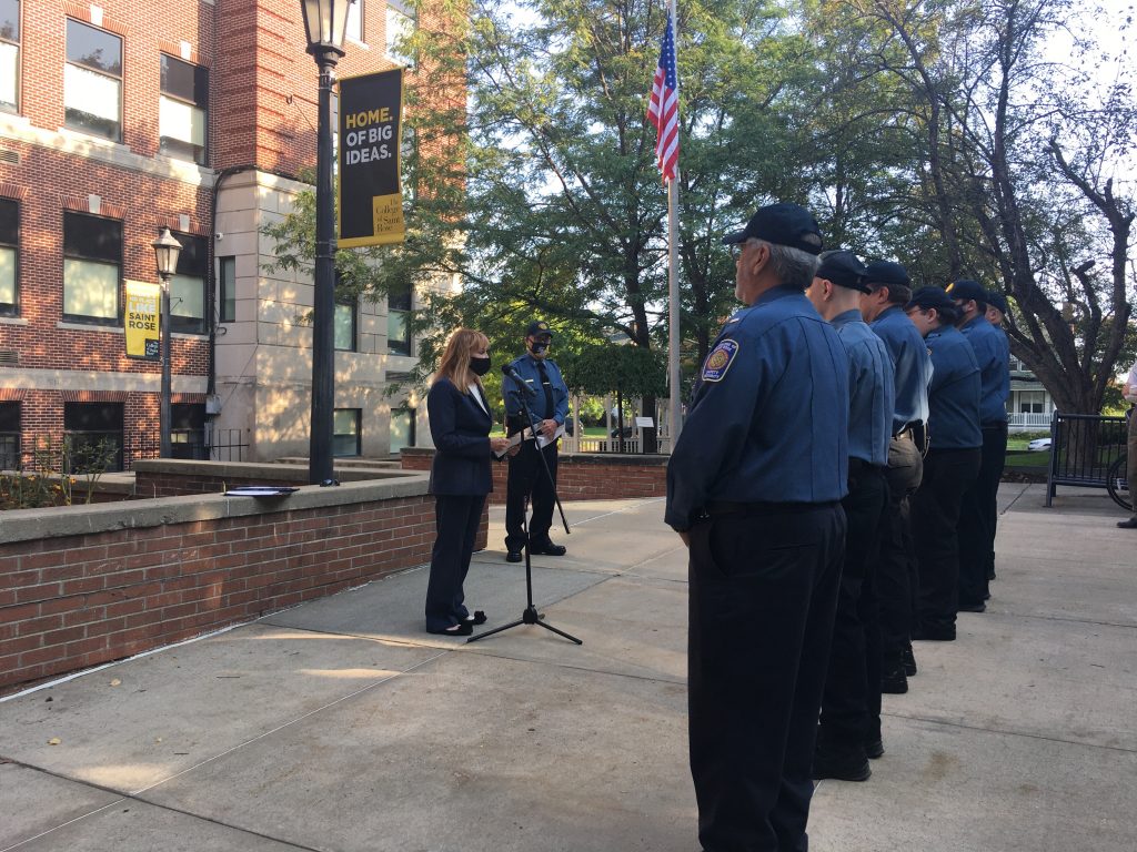 Saint Rose President Marcia White swears in security officers