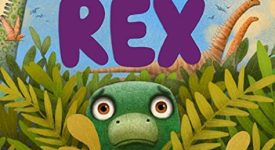 Nervous Rex book cover with young green dinosaur looking through ferns